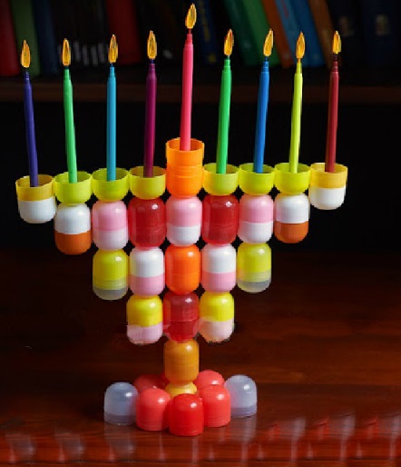 Hanukkah Menorah Made From Kinder Surprise Containers