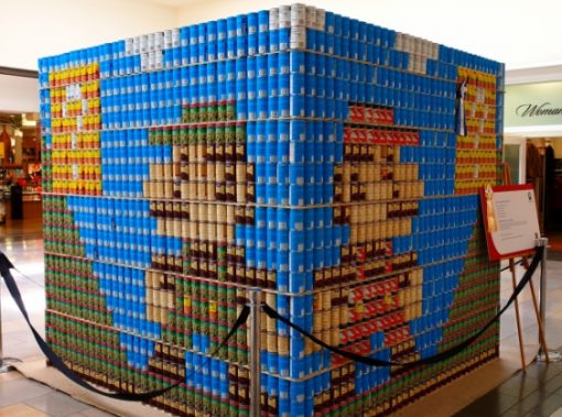 Super Mario Bros made with tins of food