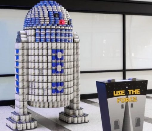 R2-D2 made with tins of food