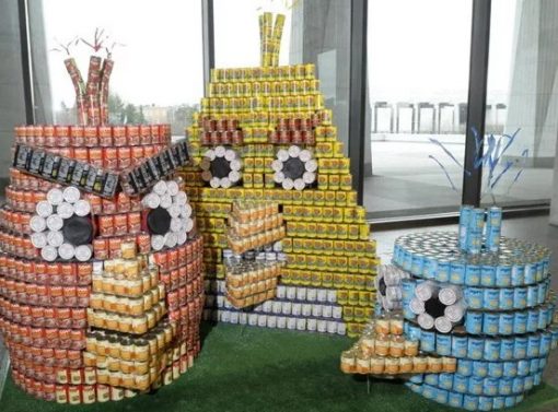 Angry Birds made with tins of food