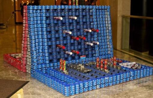 Battleships game made with tins of food