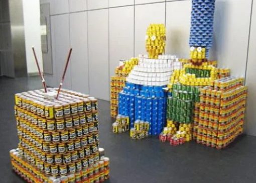 The Simpsons made with tins of food