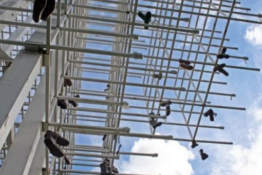 Shoe Tossing: Shoes on Scaffolding