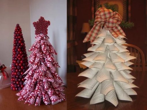 Paper Cone Christmas Tree Made with used wrapping paper
