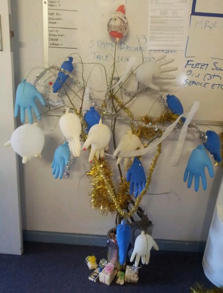 Christmas tree made from rubber gloves