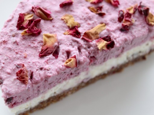 Raw Blackberry Cheesecake Topped With Rose Petals