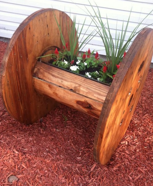 Wooden Cable Reel Used To Make a Planter