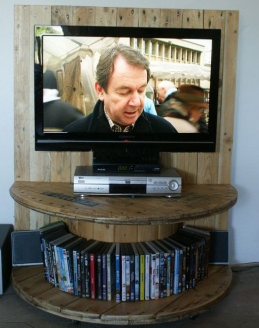 Wooden Cable Reel Used To Make a TV Stand