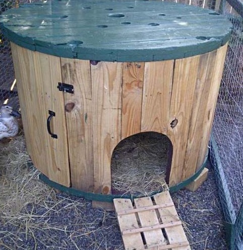 Wooden Cable Reel Used To Make a Chicken Coop