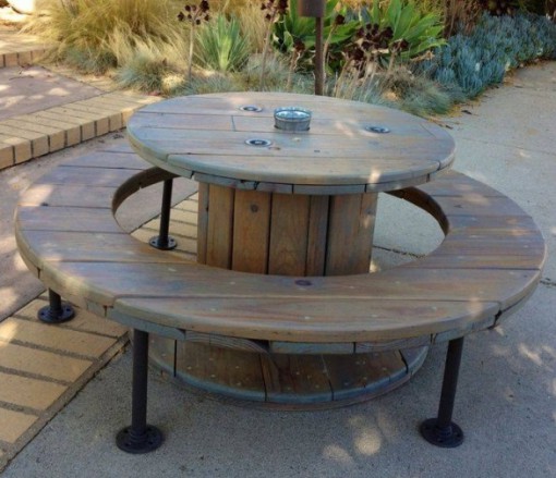 Wooden Cable Reel Used To Make a Picnic Table