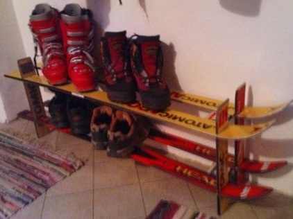 Snow Skis Transformed Into A Shoe Rack