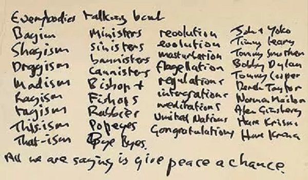 John Lennon's Hand-Written Lyrics To Give Peace a Chance
