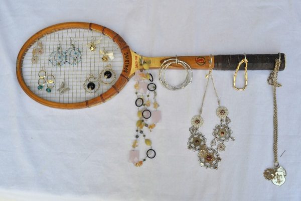 An Earring Holder Made From a Tennis Racket