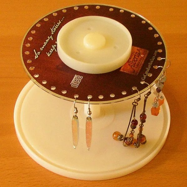 An Earring Holder Made From a CD Spindle