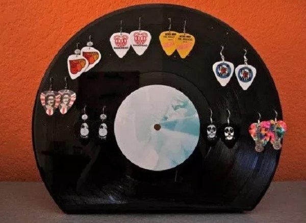 An Earring Holder Made From a Vinyl Record