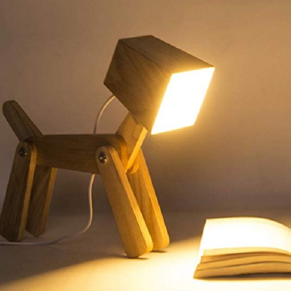 Wooden Dog Bedside Posable Lamp