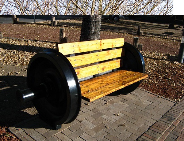 Train Wheel Turned into a Bench