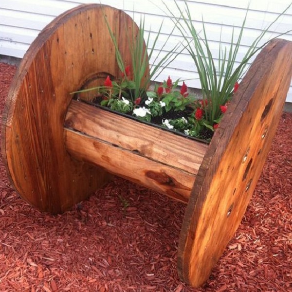 Large Garden Planter Made From a Large Cable Reel